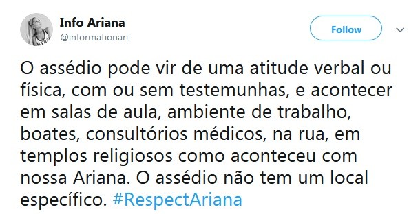 Usuários do Twitter  postaram mensagens de apoio com a #RespectAriana (Foto: Reprodução / Twitter)