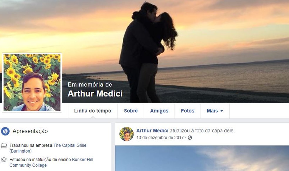 Perfil em memória de Arthur Medici — Foto: Reprodução/ Facebook