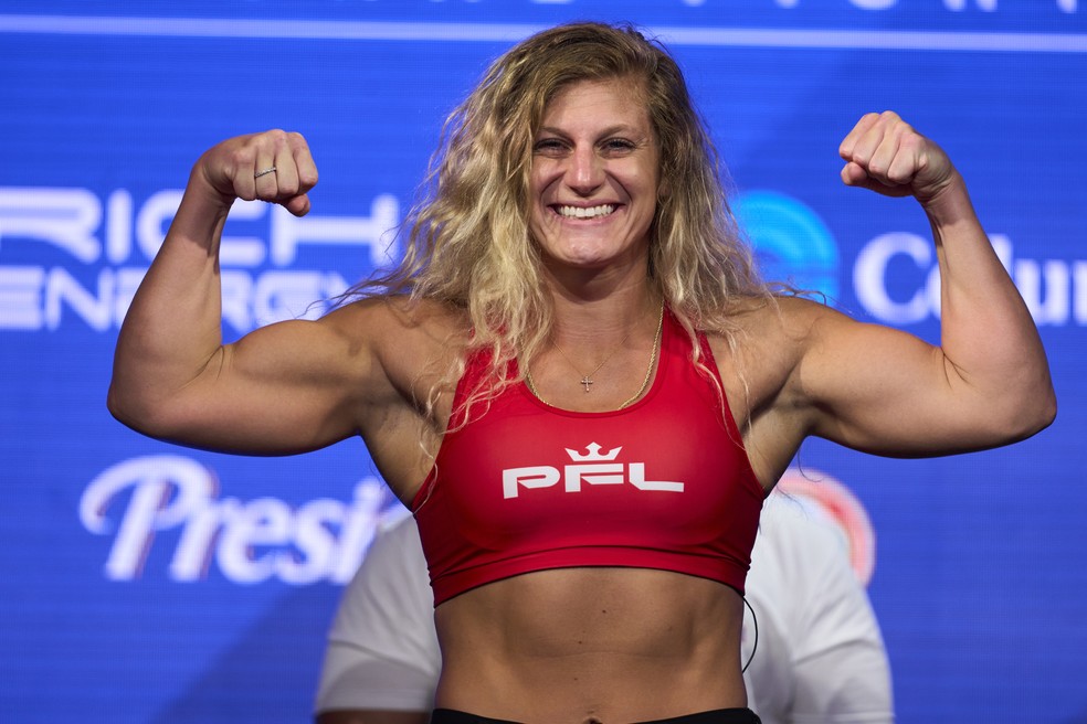 Bicampeã olímpica de judô, Kayla Harrison é favorita ao bicampeonato no peso-leve feminino também no MMA — Foto: Divulgação/PFL