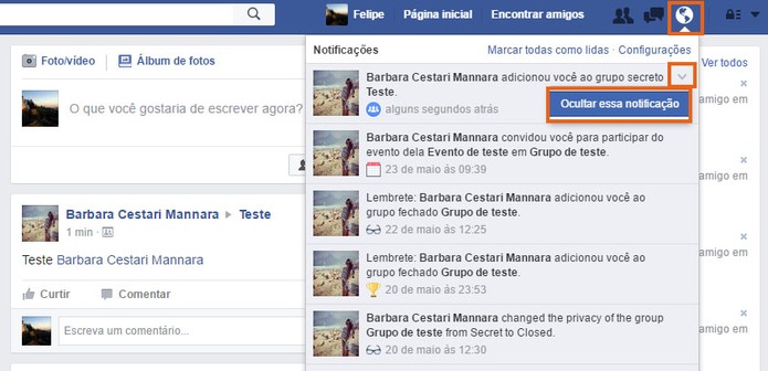 Oculte a notificação do grupo secreto na lista do Facebook (Foto: Reprodução/Barbara Mannara)