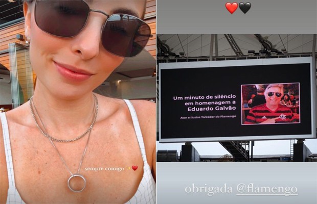 Filha de Eduardo Galvão exibe homenagem do Flamengo para o ator (Foto: reprodução/instagram)