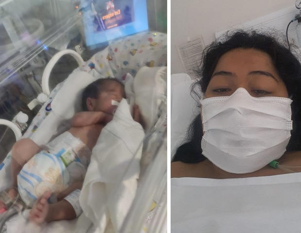 Josué nasceu prematuro e está na UTI enquanto a mãe se recupera do Covid (Foto: Arquivo pessoal)