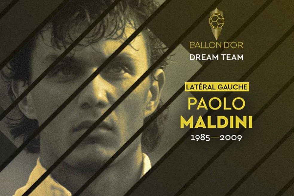 Maldini foi eleito para o Dream Team da Bola de Ouro — Foto: France Football 