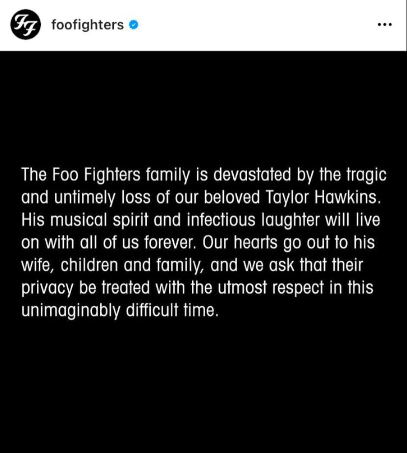 Morre Taylor Hawkins, baterista do Foo Fighters (Foto: Reprodução/Instagram)