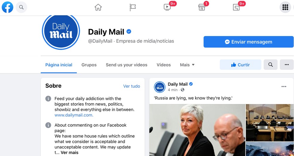 Imagem da página do 'Daily Mail' no Facebook, em 6 de setembro de 2021 — Foto: Reprodução/Facebook