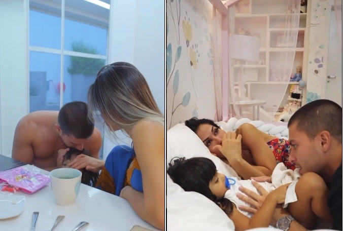 Num vídeo, o casal mostrou parte da cozinha e do quarto da filha