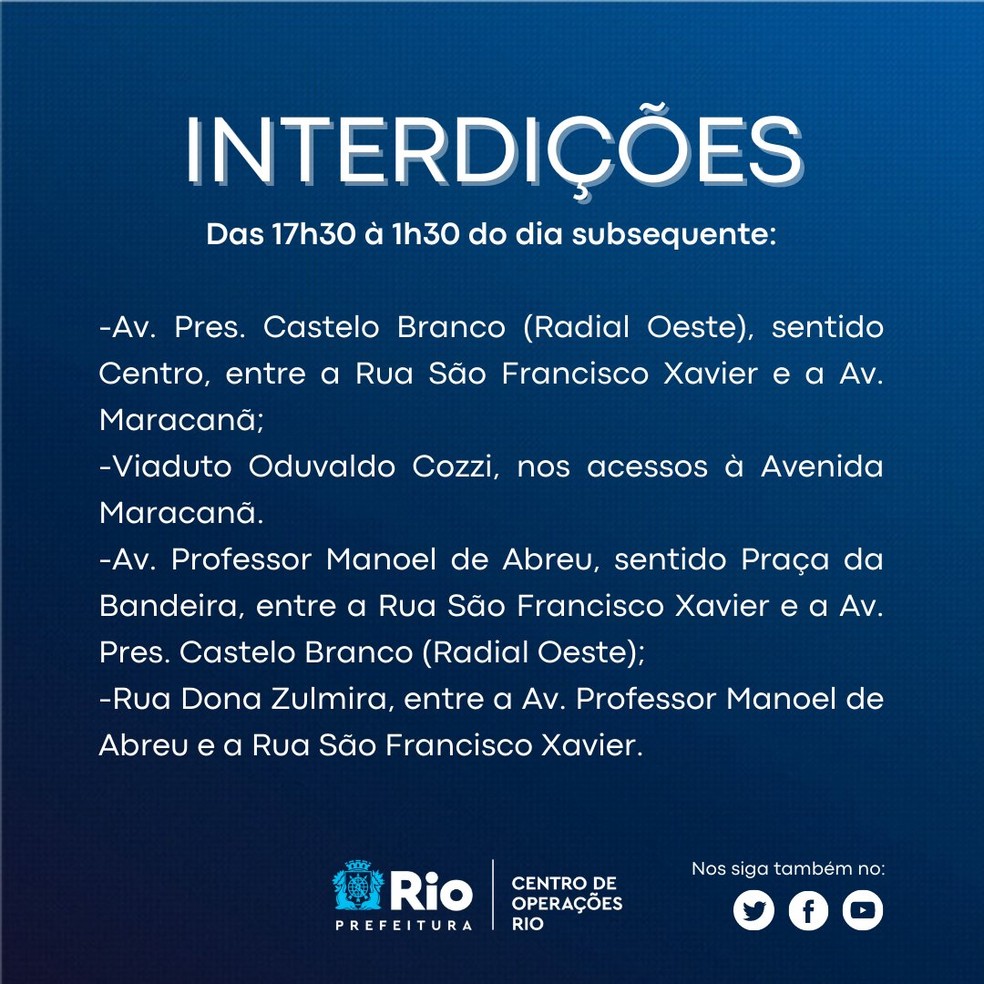 Interdições nesta quarta-feira (19) — Foto: Divulgação