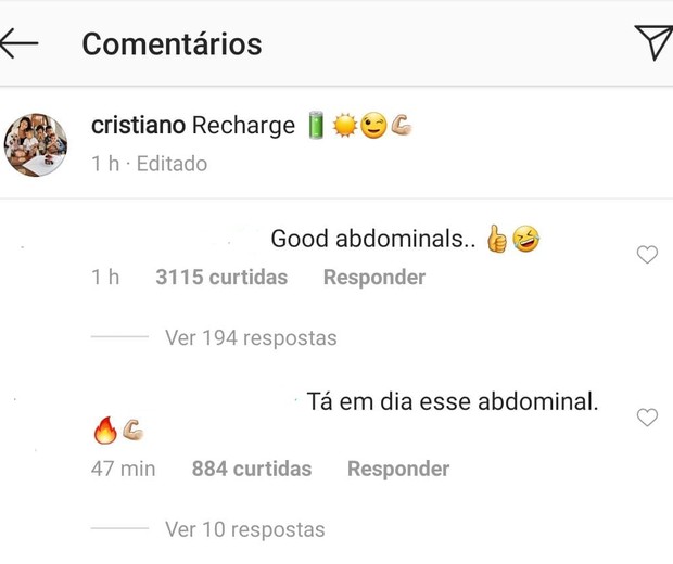 Comentários na foto de Cristiano Ronaldo (Foto: Reprodução/Instagram)