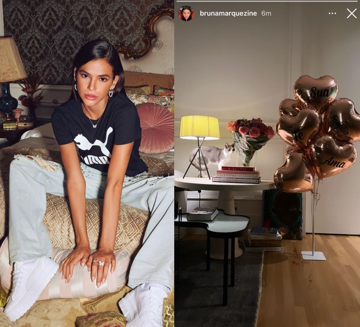Bruna Marquezine retorna ao Brasil e é recebida pela família com balões e flores (Foto: Reprodução/ Instagram)