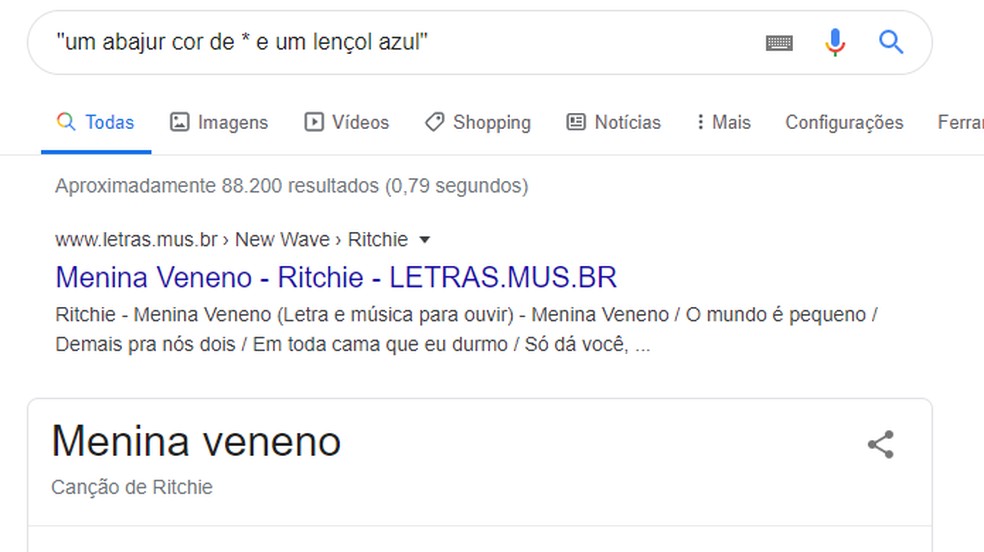 Use um asterisco para pesquisar frases com trechos desconhecidos — Foto: Reprodução/Paulo Alves