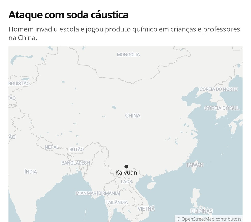 Mais de 50 crianças ficaram feridas em ataque com soda cáustica no China  — Foto: G 1