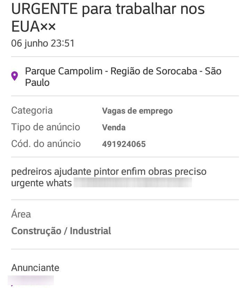 AnÃºncio era feito em um site de vendas  (Foto: Arquivo pessoal)