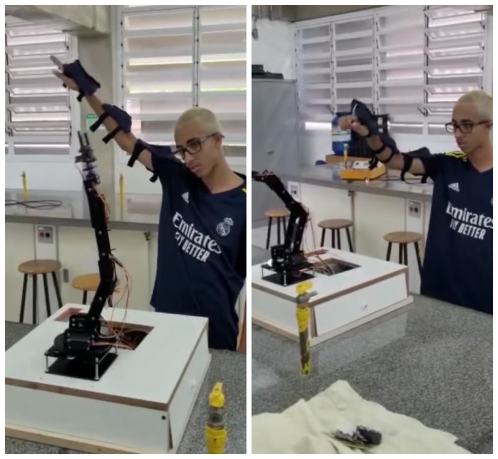 Alunos da Etec criaram braço robótico para auxiliar crianças com paralisia cerebral em fisioterapias — Foto: Divulgação/Centro Paulo Souza