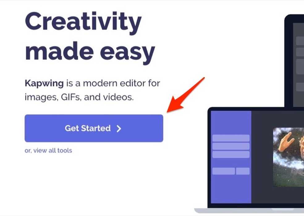 Ação para acessar a página de edição do serviço online Kapwing — Foto: Reprodução/Marvin Costa