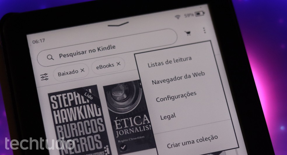 'Coleções' do Kindle é uma maneira eficiente de organizar os títulos no dispositivo — Foto: Danilo Paulo de Oliveira/TechTudo