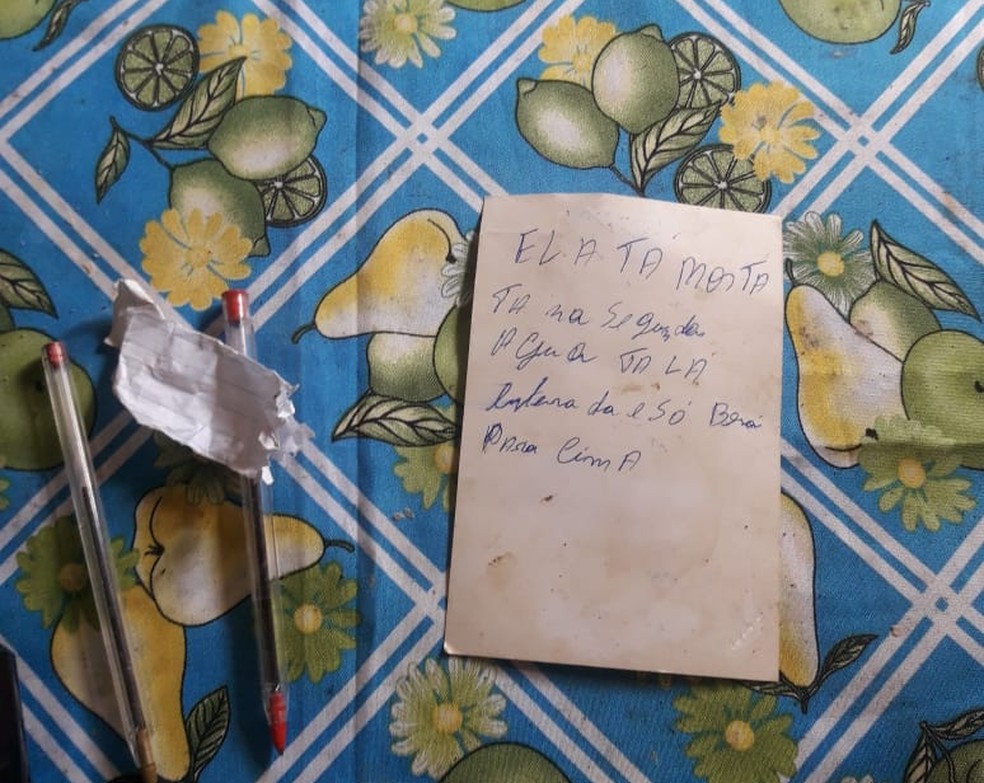 Suspeito deixou bilhete indicando onde estava o corpo — Foto: Polcia Civil/Divulgao