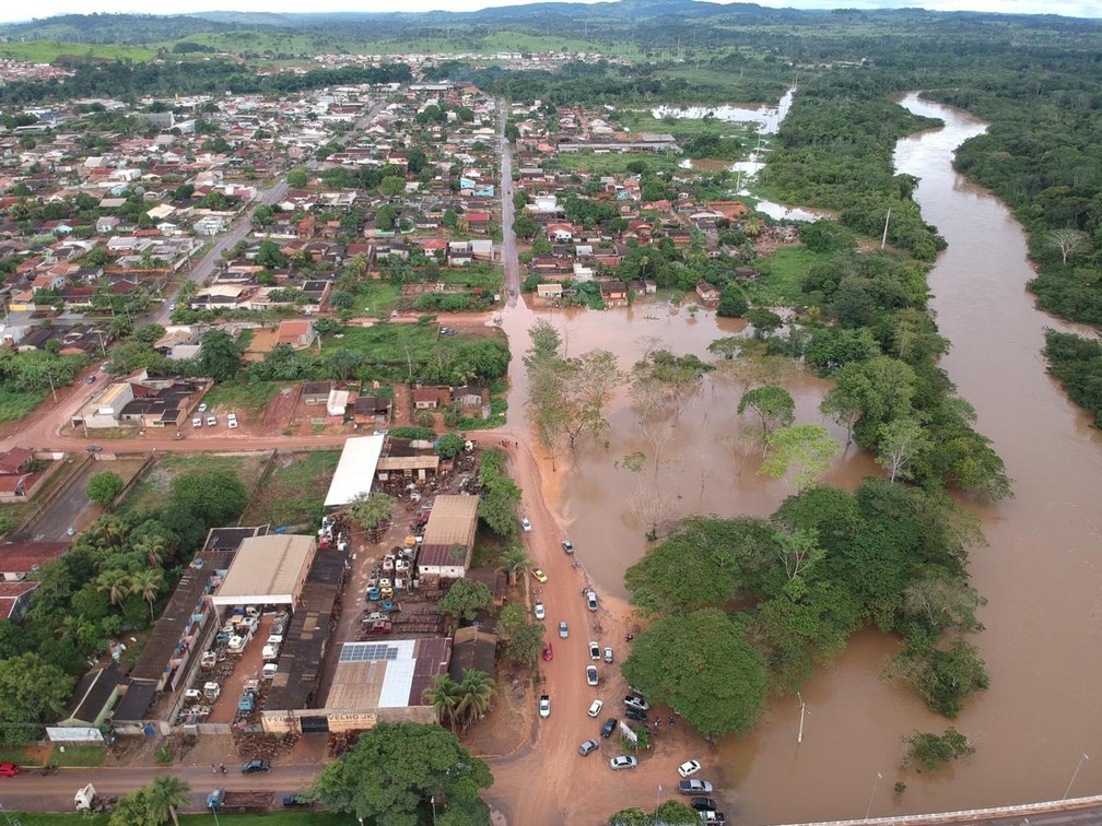 Água do rio Jaru invade cidade após intensas chuvas — Foto: Reprodução/Prefeitura de Jaru
