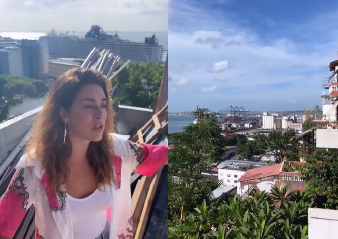 Fernanda Paes Leme no terraço de sua nova casa em Salvador — Foto: Reprodução/Instagram