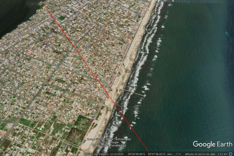 Meteoritos podem ter caído nessa área, em Tramandaí. — Foto: Observatório Espacial Heller&Jung/Divulgação
