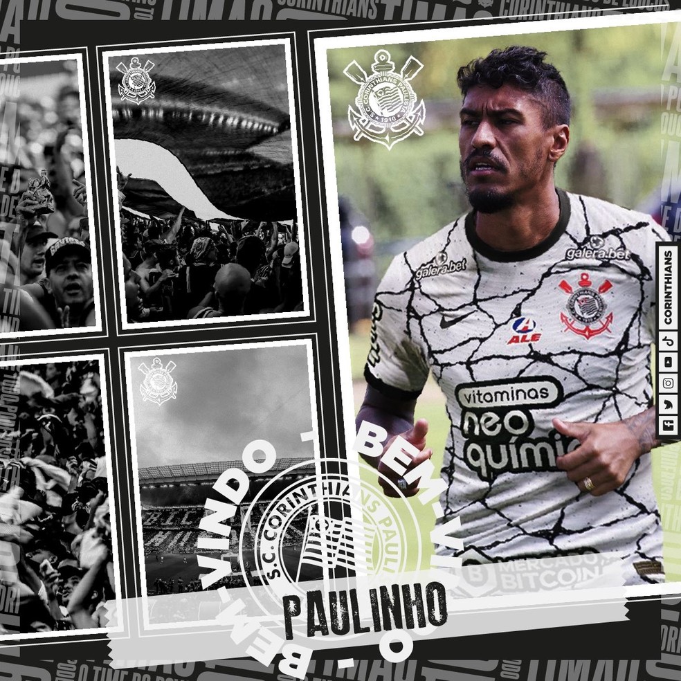 Paulinho é anunciado como reforço do Timão — Foto: Reprodução/Twitter