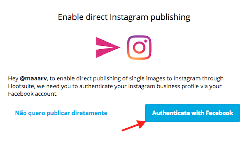 Opção para autenticar no Hootsuite uma conta empresarial do Instagram (Foto: Reprodução/Marvin Costa)
