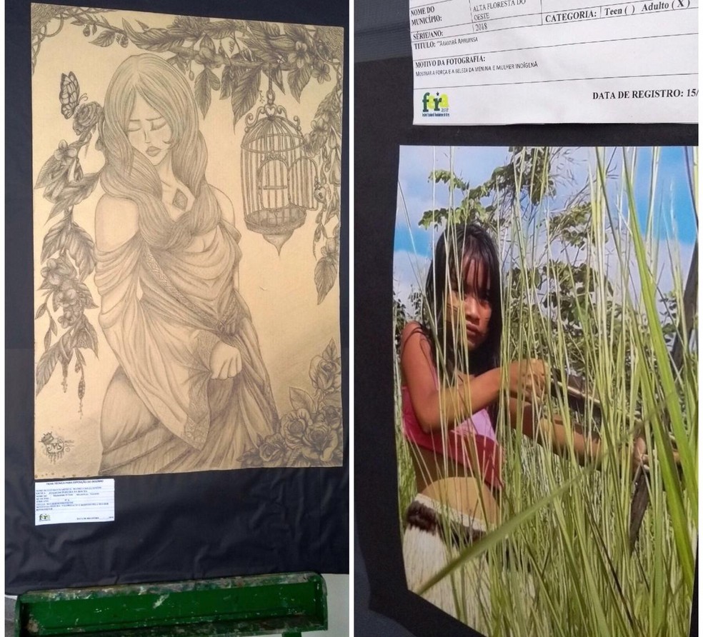 Desenho e fotografia de edições anteriores do Festival Estudantil Rondoniense de Artes — Foto: Seduc/Reprodução 