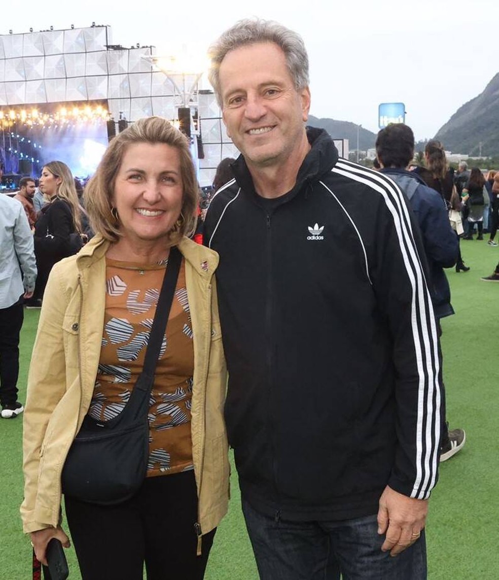 Angela Machado, o marido, Rodolfo Landim, presidente do Flamengo — Foto: Reprodução 