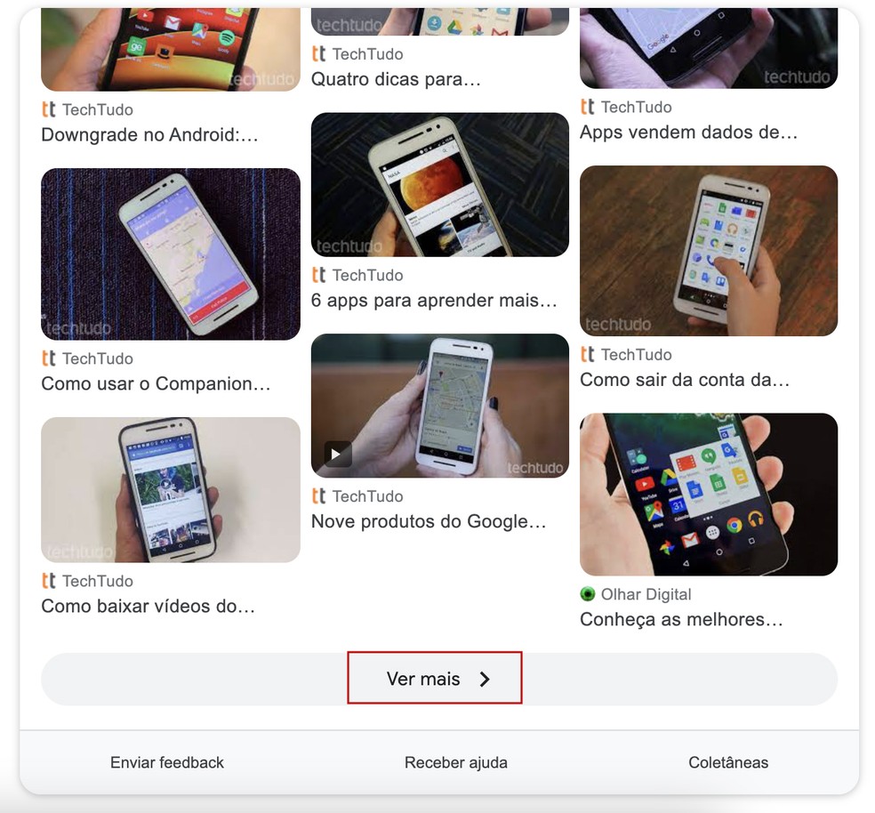 Botão para ver mais fotos semelhantes aos resultados do Google Lens — Foto: Reprodução/Barbara Mannara