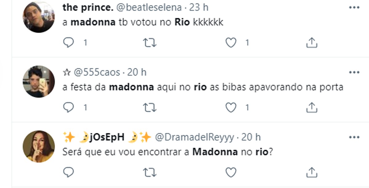 Madonna agita a web ao cogitar celebrar aniversário de 2021 no Rio de Janeiro (Foto: Reprodução/Twitter)