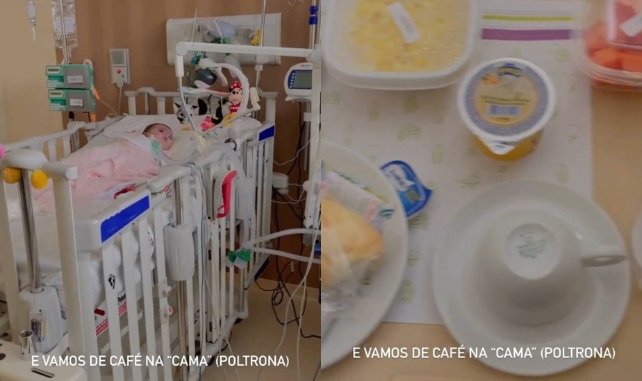 Letícia Cazarré mostra café da manhã no hospital ao lado de Maria Guilhermina