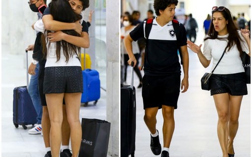 Nivea Stelmann recepciona filho com Mário Frias em aeroporto no Rio
