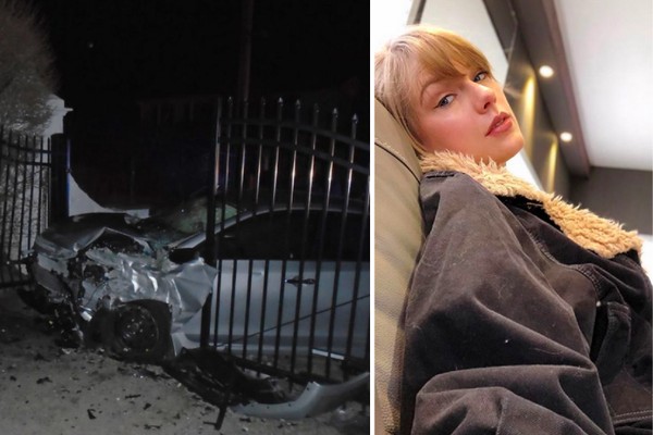 O portão da mansão de Taylor Swift arrebentado por um carro dirigido por adolescentes (Foto: Divulgação)