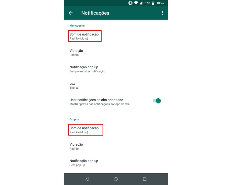 WhatsApp também permite usar músicas do celular como alerta de notificação de novas mensagens — Foto: Reprodução/Rodrigo Fernandes