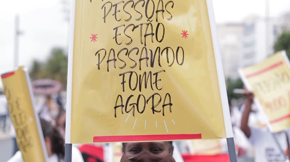 Protesto promovido em dezembro de 2021 pela Ação da Cidadania contra a fome no Brasil.  — Foto: Reprodução/Redes Sociais