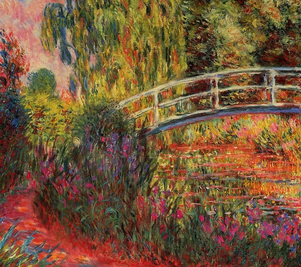 A ponte japonesa sobre o lago do segundo jardim foi amplamente retratada pelo pintor (obra The Water-Lily Pond, de 1900) (Foto: WikimediaCommons)