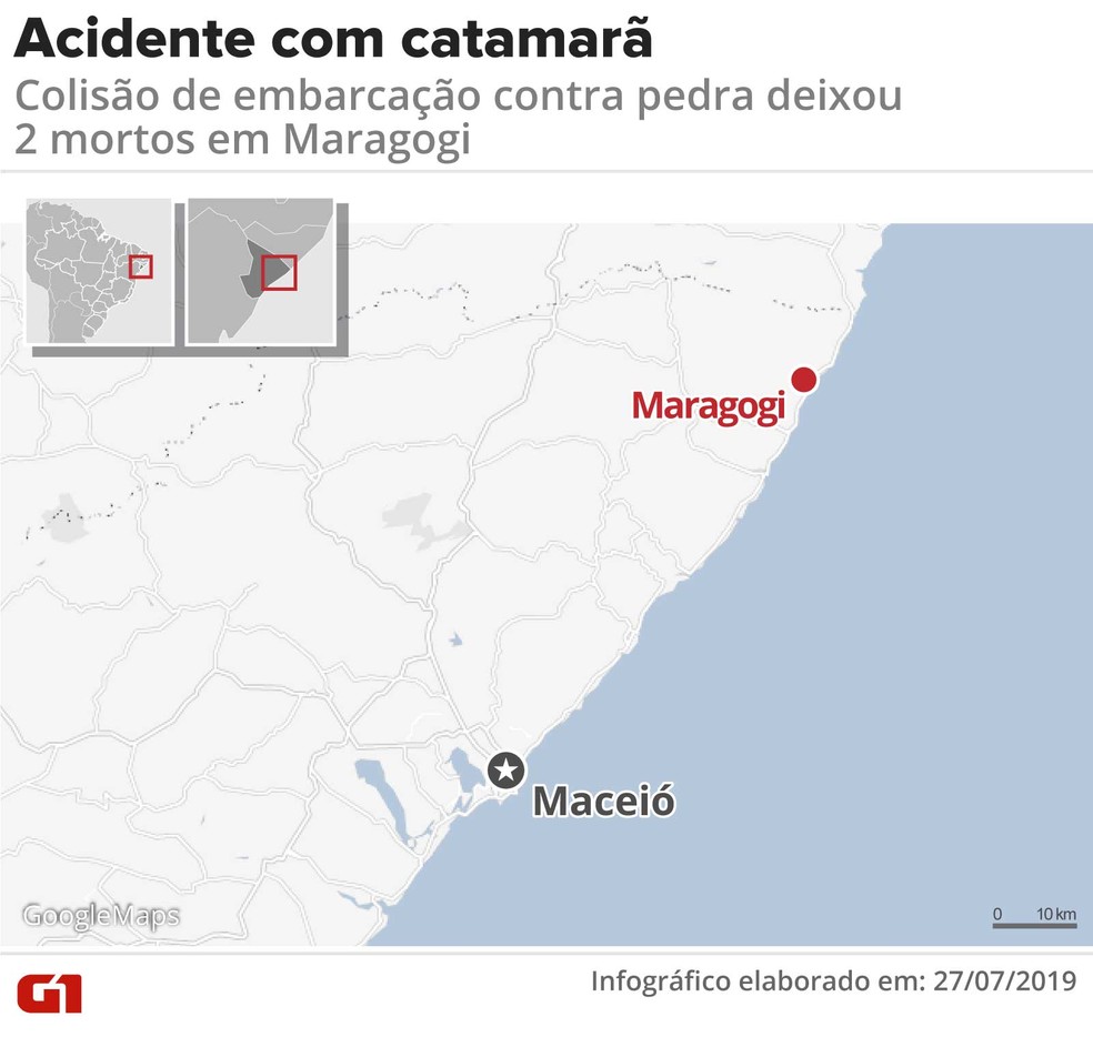 Mapa mostra local de naufr&aacute;gio de catamar&atilde; &mdash; Foto: Arte/G1