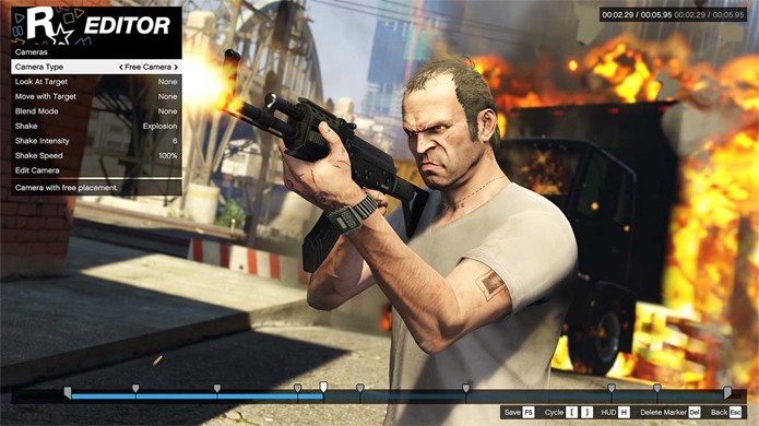 Editor de vídeo de GTA 5 para PC oferece muitas opções para criar seu próprio filme (Foto: Reprodução/GameSpot)