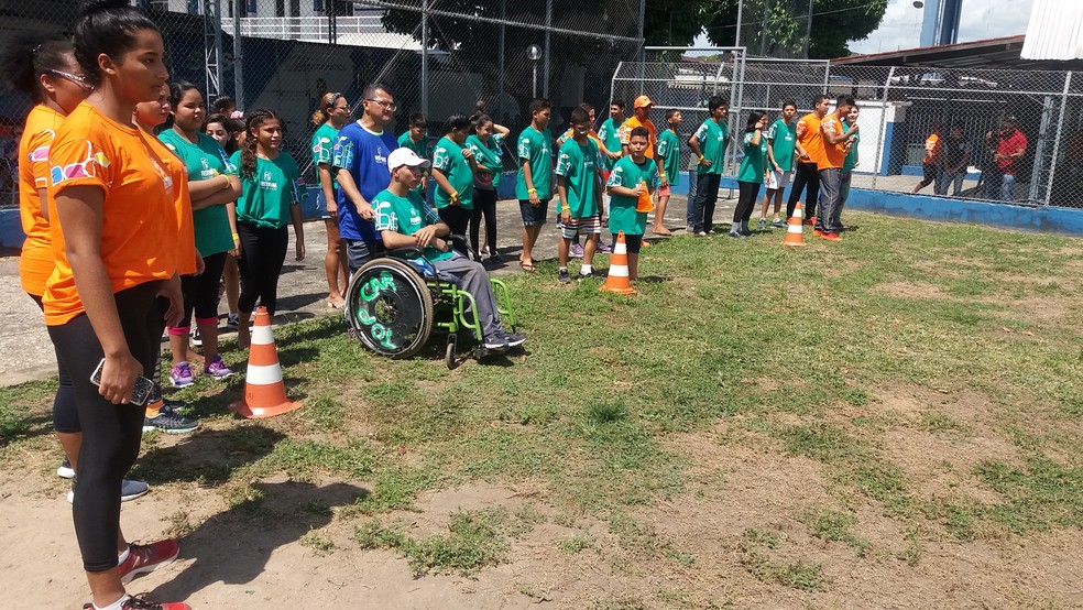 CrianÃ§as e adolescentes participam de Festival ParalÃ­mpico, em MacapÃ¡ â Foto: Victor Vidigal/G1