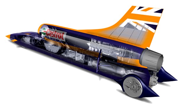 O Bloodhound conta com três motores diferentes para quebrar o recorde de velocidade em terra (Foto: Divulgação)
