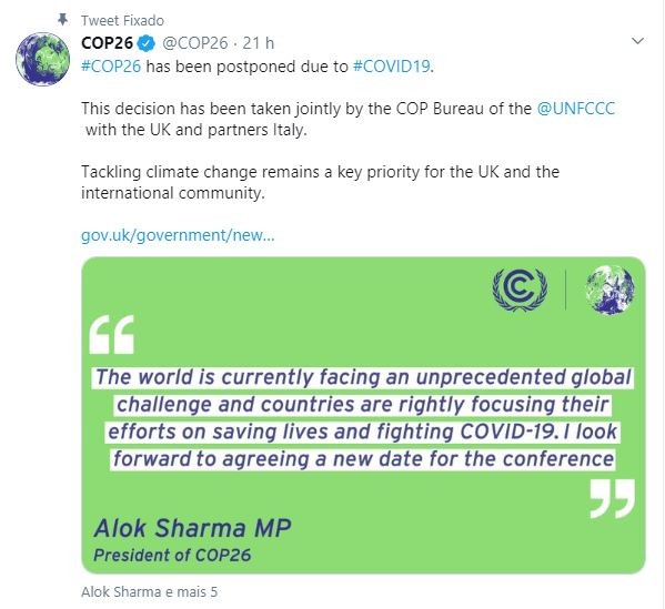 COP26-clima-adiamento-twitter (Foto: Reprodução/Twitter)