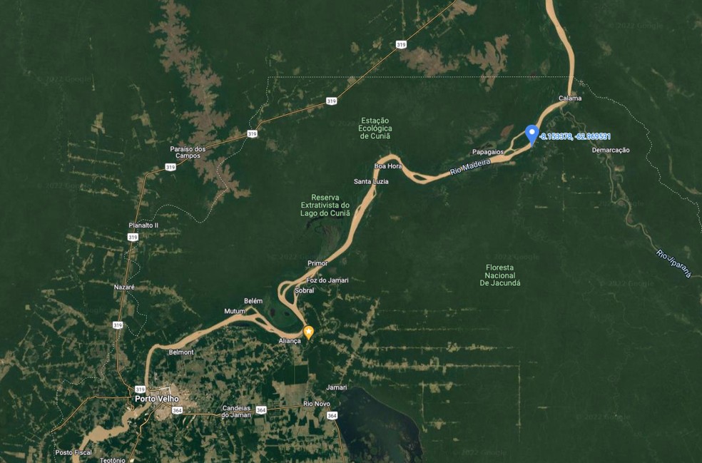 Comunidade Terra Firme está marcada de azul no mapa — Foto: Reprodução/Google Maps