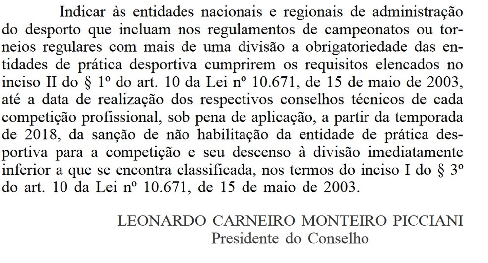 ResoluÃ§Ã£o do Conselho Nacional do Esporte muda prazos de exigÃªncias das contrapartidas (Foto: ReproduÃ§Ã£o/DiÃ¡rio Oficial da UniÃ£o)