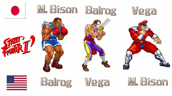 Balrog, Vega e M. Bison tiveram seus nomes trocados nas versões internacionais de Street Figher 2, o que causou muita confusão (Foto: Reprodução/Retro Vision)