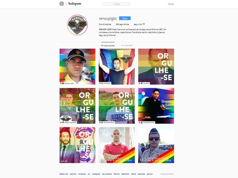 Instagram criado pela Rede Nacional de Operadores de Segurança Pública (Renosp) LGBT manifesta apoio ao soldado da PM de SP Leandro Prior, vítima de homofobia após vídeo gravado sem seu consentimento mostrar ele beijando a boca de rapaz no Metrô (Foto: Reprodução/Instagram)