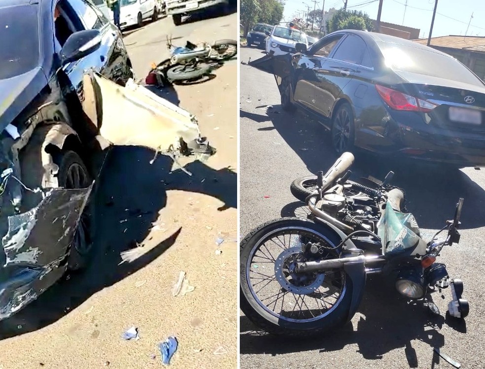 Batida entre carro e moto arranca para-lama de veículo e deixa motociclista ferido em Jaú — Foto: Arquivo pessoal