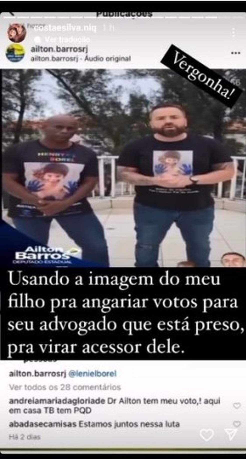 Print das redes sociais anexado ao documento — Foto: Reprodução