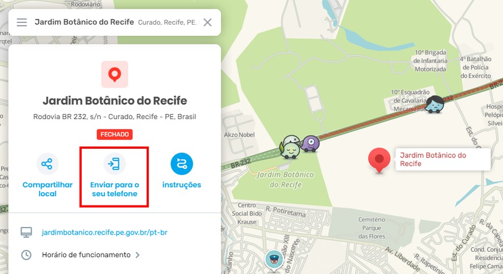 Enviando uma localização do Waze no computador para o celular — Foto: Reprodução/Rodrigo Fernandes