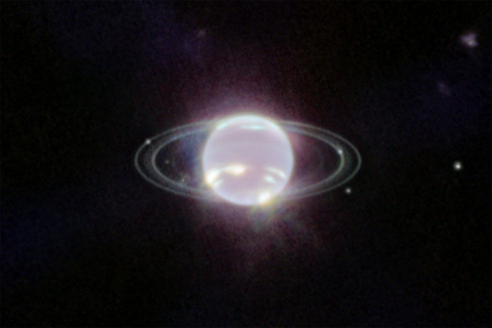 Os anéis de Netuno observados pelo supertelescópio James Webb. — Foto: NASA, ESA, CSA, STScI