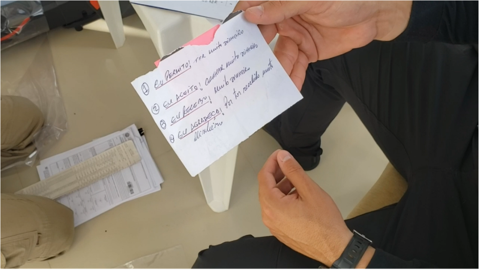 Bilhete encontrado por agentes no prédio da ByMoney em Boa Vista no início das investigações. — Foto: Divulgação/Polícia Federal