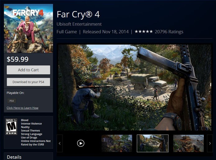 P?gina da vers?o de PS4 de Far Cry 4 (Foto: Reprodu??o/PlayStation Store)